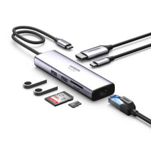 UGREEN 7-in-1 USB-C Hub with 4K HDMI, Dual USB 3.0, RJ45, SD/TF Card Reader, and PD Charging – CM512