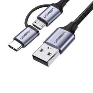 UGREEN 1m USB-A to Micro USB & USB-C 2-in-1 Charging & Data Cable – Black – US177