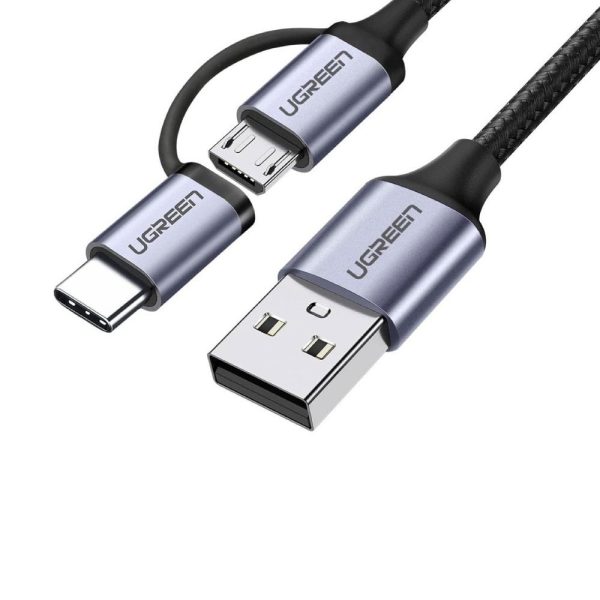 UGREEN USB-A to Micro USB + USB Type-C Cable 1m (Black) US177 UG- 30875