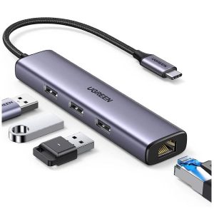 UGREEN USB-C Hub with 3× USB 3.0 Ports and RJ45 Gigabit Ethernet Adapter – CM475