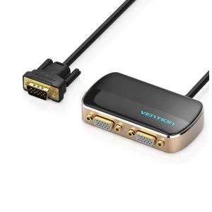 Vention 1-in-2 Out VGA Splitter – Black Aluminum Alloy Dual Display Adapter