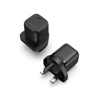 Vention 30W USB-C GaN Charger – Fast Charging Wall Adapter with UK Plug (Black)
