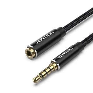 Vention 2×3.5mm Male to 4-Pole 3.5mm Female Audio Cable – 0.3m, Black (ABS Type)