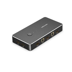 Vention 2-in-1 Out VGA KVM Switch – Dual Computer Control with USB & Audio Support (Black Metal)