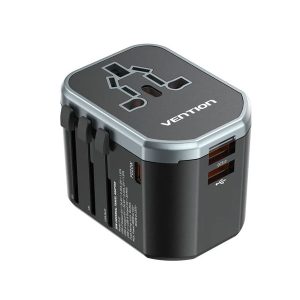 Vention 3-Port USB (C + A + A) Universal Travel Adapter – Black (20W/18W/18W)