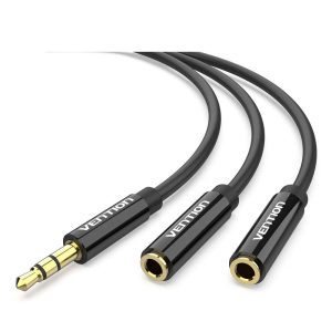 Vention 3.5mm Male to Dual 3.5mm Female Stereo Splitter Cable – 0.3m, Black (ABS Type)