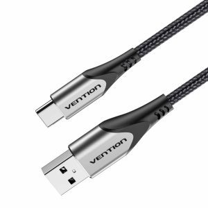 Vention Cotton Braided USB 2.0 A Male to C Male Cable 1M Gray – Fast Charging & Data Transfer