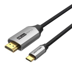 Vention USB-C to HDMI Cable 1M Black Cotton Braided – Aluminum Alloy 4K Video Adapter