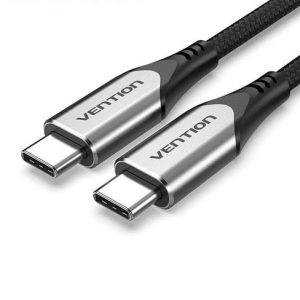 Vention USB-C to USB-C 3.1 Cable 1M Gray Cotton Braided – High-Speed Data & Charging
