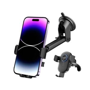 Vention One-Touch Clamping Car Phone Mount – Suction Cup Dashboard Holder (Black, Square Type)