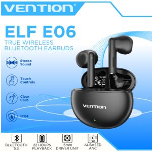 Vention Elf E06 True Wireless Bluetooth Earbuds – Black