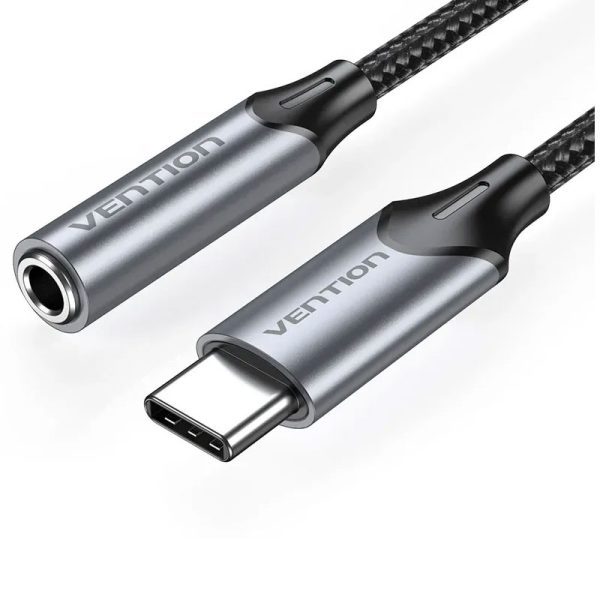Vention USB-C Male to 3.5MM Earphone Jack With DAC Adapter 0.1M Gray Aluminum Alloy Type BGMHA