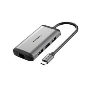 Vention USB-C 6-in-1 Multi-Function Docking Station 87W – HDMI, USB 3.0, RJ45, PD Converter (Gray, 0.5M)