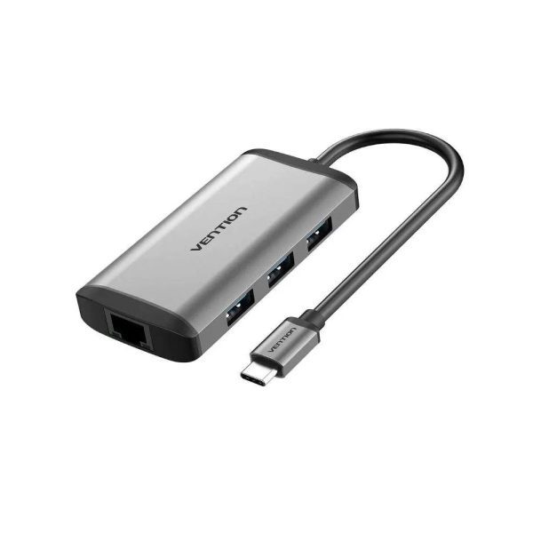 Vention USB C Multi-function 6 in 1  Docking Station, Type C TO HDMI/USB 3.0 (3 port) RJ45/PD (87W) Converter 0.5m Gray CNCHB