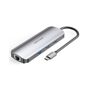 Vention USB-C 8-in-1 Multi-Function Docking Station 100W – HDMI, USB 3.0, RJ45, SD/TF, PD (Gray Aluminum)