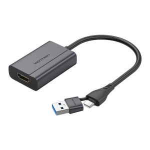 Vention USB-C & USB-A to HDMI Adapter 0.15M Gray Aluminum Alloy – 4K High-Definition Video Converter