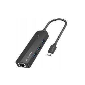 Vention USB-C 3-Port USB 3.0 + RJ45 + Micro-B Hub 0.15M Black – Multi-Device Connectivity