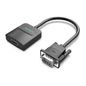 Vention VGA to HDMI Converter with Audio & Micro USB Power – 0.15M Compact Adapter (Black)