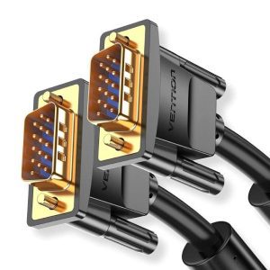 Vention VGA (3+6) Male-to-Male Cable with Ferrite Cores 20M – Black High-Quality Video Cable