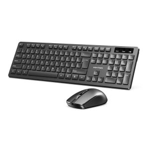 Vention Wireless Keyboard and Mouse Combo with Mouse Pad – Full-Sized Slim Design (US English, Black)